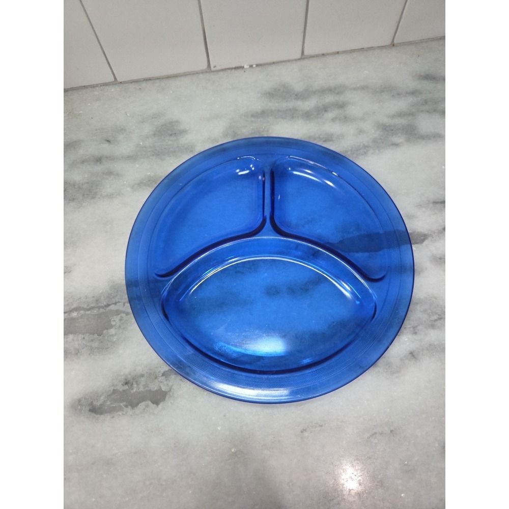L.E. Smith Mt Pleasant Cobalt Blue Divided Dinner Plate, Antique Dish, Vtg Plate